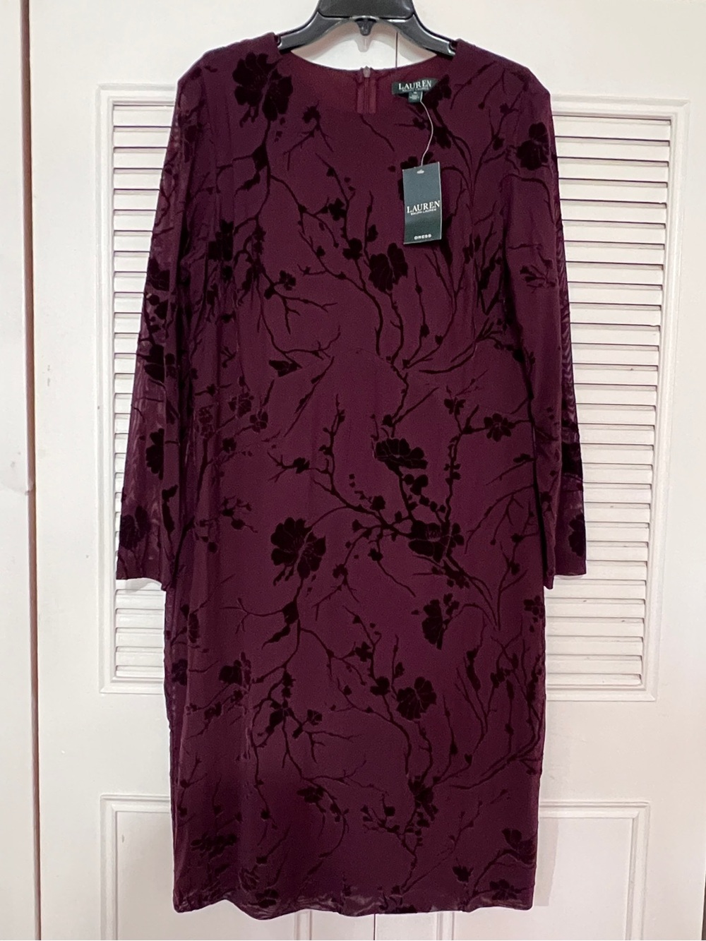Ralph Lauren Plum Velvet Burnout Floral Long-Sleeve Dress